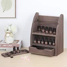 Load image into Gallery viewer, Essential Oils Rack Wooden Nail Polish Storage Organizer, 3 Tiers Removable Cosmetic Perfume Shelf Holder, 45 Slots Wood Storage Display Stand for 5/10/15/20ml Essential Oil Bottles (Natural Brown)