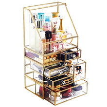 Load image into Gallery viewer, Antique Spacious Mirror Glass Drawers Set/ Vanity Dresser Gold Makeup Storage /Stunning Cube Beauty Display. It Consists of 4Separate Organizers Dustproof for Skincare/Pallete/Perfumes/Brushes/Makeup