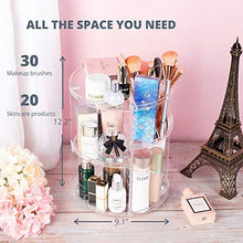 Load image into Gallery viewer, 360 Spinning Makeup Organizer - Rotating Makeup Organiser Storage Lazy Susan Rack for Perfume, Nail Polish - Premium Makeup Brush Holder for Dresser Vanity, Bathroom, Countertop - 7 Adjustable Layers with 4 Trays for Cosmetics, Brushes, Creams - Clear