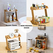 Load image into Gallery viewer, GOBAM Makeup Organizer, Cosmetic Storage Display Shelf with 2 Layers, Assemble Easily, Fits Different Cosmetics and More, Natural Bamboo