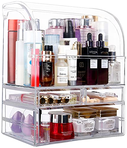Makeup Organizer, Cosmetics Makeup Storage Box Skincare Organizers with Lid  and Drawers, Water & Dust Free, Vanity Organizer for Dresser, Countertop