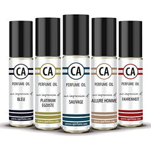 Load image into Gallery viewer, CA Perfume Designer Perfume Oil Set For Men Impression Of (Bleu, Platinum Egoiste, Sauvage, Allure Homme, Fahrenheit) Long Lasting Fragrance Body Oil 10ml x 5