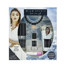 Load image into Gallery viewer, Wild Spirit First Snow Perfume Gift Set | Bold, Spicy Cruelty-Free Scented Hand Cream, Body Splash, Body Mist, Lava Bead Scent Diffusing Bracelet