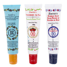 Load image into Gallery viewer, Rosebud Perfume Co. Tube 3 Pack: Smith's Rosebud Salve + Smith's Strawberry Lip Balm + Smith's Rose and Mandarin Lip Balm