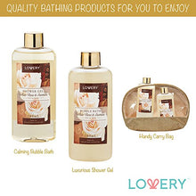Load image into Gallery viewer, Father's Day Home Spa Gift Basket, 13 Piece Bath & Body Set For Men & Women, White Rose & Jasmine Fragrance with Shower Gel, Bubble Bath, Body Scrub, Salts, 6 Bath Bombs, Pouf, Cosmetic Bag & Gold Tub