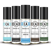 Load image into Gallery viewer, CA Perfume All Time Classic Men Set Impression of (Aventus + Acqua Di Gio + Invictus + Bvlg. Man + Tobacco Vanilla) Fragrance Body Oils Essential Sample Travel Size Roll-On (0.3 Fl Oz/10 ml) x5