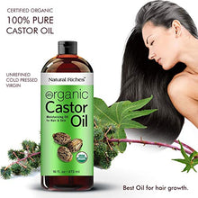 Load image into Gallery viewer, Organic Castor Oil Cold pressed USDA certified for Dry Skin Hair Loss Dandruff Thicker Hair - Moisturizes heals Scalp Skin Hair growth Thicker Eyelashes & Eyebrows 16 fl. oz. Natural Riches
