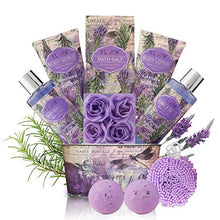 Load image into Gallery viewer, Relaxing Bath Gift Set for Women - Lavender and Rosemary Aromatherapy Basket at Home Spa Kit ?Çô Mothers day Birthday Holiday Gift Ideas for Mom - 13 Pack with Bubble Bath Bombs Show Gel Body Lotion