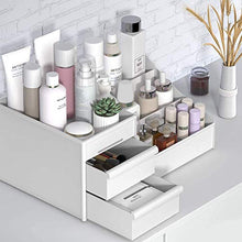 Load image into Gallery viewer, Makeup Organizer With Drawers ?Çö Countertop Organizer for Cosmetics, Vanity Holder for Lipstick, Brushes, Lotions, Eyeshadow, Nail Polish and Jewelry (White)