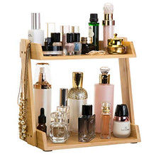 Load image into Gallery viewer, GOBAM Makeup Organizer, Cosmetic Storage Display Shelf with 2 Layers, Assemble Easily, Fits Different Cosmetics and More, Natural Bamboo