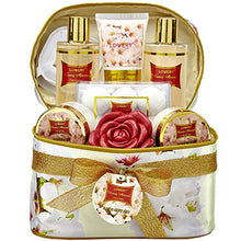 Load image into Gallery viewer, Bath and Body Gift Basket For Women ?Çô Honey Almond Home Spa Set with Fragrant Lotions, 6 Bath Bombs, Reusable Travel Cosmetics Bag and More - 14 Piece Set