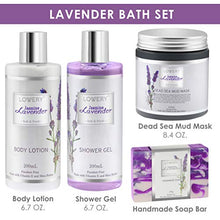 Load image into Gallery viewer, Father's Day Gift - Jasmine Lavender Bath and Body Gift Set, Luxury Bath Essentials with Shea Butter - Home Spa Kit - Dead Sea Mud Mask, Shower Gel, Body Lotion & Handmade Soap in an Elegant Tin Box