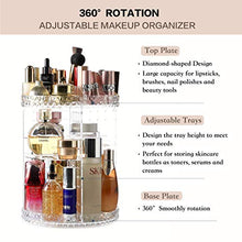 Load image into Gallery viewer, HOSEN 360 Degree Rotation Makeup Organizer Adjustable Multi-Function Acrylic Cosmetic Storage, Transparent Cosmetic Storage Box, Large Capacity, Fits Toner, Cream, Serums, Makeup Brushes, Lipsticks