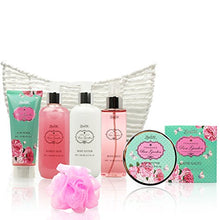 Load image into Gallery viewer, Bath And Body Gift Set with Rose Garden Scent For Women - Spa Bath Kit & Bath Gift Basket Birthday Gift includes Body Lotion, Bubble Bath, Body Scrub, Bath Puff, Bath Salt & Butter