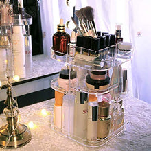 Load image into Gallery viewer, UEK Makeup Organizer, 360 Rotating Adjustable Acrylic Clear Cosmetic Countertop Storage, Large Capacity Crystal Display Stand Box for Lipsticks, Lotion, Perfumes