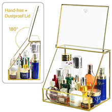 Load image into Gallery viewer, InnSweet Glass Makeup Organizer, Large Cosmetic Display Cases with Slanted Front Open Lid, Trapezoid Cosmetic and Jewelry Display Box