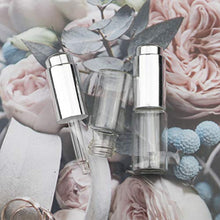 Load image into Gallery viewer, JIUWU 10ml 1/3 Oz Essential Oil Transparent Glass Dropper Bottle with Silver Pressure Pump and Tip Eye Dropper Perfume Cosmetics Aromatherapy Sample Vials Pack of 25