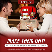 Load image into Gallery viewer, Premium Bath and Body Gift Basket For Women ?Çô 30 Piece Set, Pink Grapefruit Home Spa and Makeup Set, With Cosmetic Pencils, Lip Balm, Lotion, Perfume, Rose Gold Leather Cosmetic Bag & More