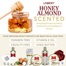 Load image into Gallery viewer, Bath and Body Gift Basket For Women ?Çô Honey Almond Home Spa Set with Fragrant Lotions, 6 Bath Bombs, Reusable Travel Cosmetics Bag and More - 14 Piece Set
