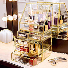 Load image into Gallery viewer, Antique Spacious Mirror Glass Drawers Set/ Vanity Dresser Gold Makeup Storage /Stunning Cube Beauty Display. It Consists of 4Separate Organizers Dustproof for Skincare/Pallete/Perfumes/Brushes/Makeup