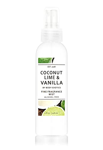 Coconut Lime & Vanilla Perfume Fine Fragrance Mist by Body Exotics 4 Fl Oz 118 Ml ~ Irresistible Fusion of Fresh Coconut, Juicy Lime, Invigorating Verbena & Luscious Vanilla