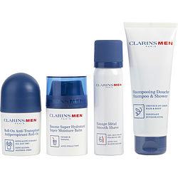 Clarins by Clarins - Men Grooming Essentials Set: Shampoo & Shower Gel 3.6oz+ Smooth Shave Foaming Gel 1.7oz+ Antiperspirant Roll-on 1.7oz + Super Moisture Balm 1.7oz --4pcs