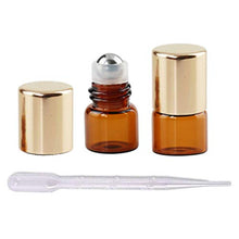 Load image into Gallery viewer, 50Pcs 1ml (1/4 Dram) Refillable Empty DIY Mini Travel Glass Roll On Bottles Essential Oils Roller Bottles Perfumes Cosmetic Sample Vials Jar Containers with Gold Lids and Stainless Steel Roller Ball
