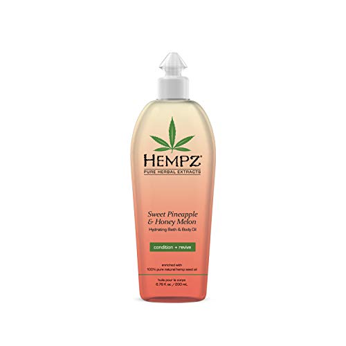 Hempz Hydrating Bath and Body Oil for Women, Sweet Pineapple & Honey Melon - Conditioning Body Moisturizer with Natural Hemp Seed Oil - Premium Body Oils, 6.76 fl. oz
