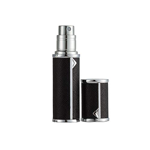 Yeejok Refillable Perfume Atomizer for Travel, 5ml Empty Leakproof Pump Perfume Spray Bottle with Luxury Black Leather Case for Man and Woman, Portable Mini Cologne Container