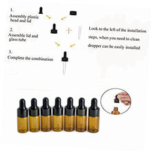 Load image into Gallery viewer, Pack of 100,3ml Amber Glass Dropper Bottle,Empty Sample Vial Glass Eye Dropper Aromatherapy Liquid Perfume Essential Oil Bottles with Glass pipette&amp;Black Aluminum caps-Pipette&amp;Funnel included
