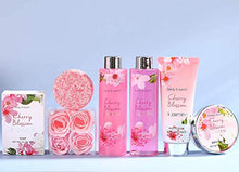 Load image into Gallery viewer, Bath Set for Women - Body&amp;Earth 8 Pcs Gift Basket with Cherry Blossom &amp; Jasmine Scent, Includes Bubble Bath, Shower Gel, Body &amp; Hand Lotion, Bath Salts and More, Perfect Gifts Set for Home Relaxation
