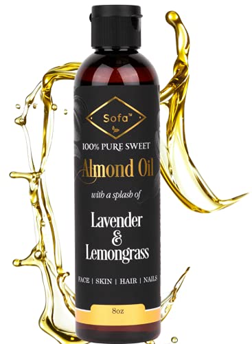 Almond Oil for Skin | Body Oil for Women Blend w/Lavender & Lemongrass Essential Oils for Dry Skin | 8 Oz| Face & Body Moisturizer | Highest Quality Ingredients| Massage Oil for Men & Women
