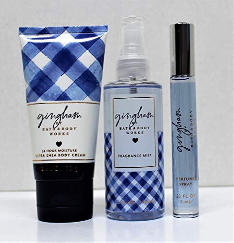 Bath and Body Works - Gingham - Body Cream, Fine Fragrance Mist & Mini Perfume Spray - Travel Size 3 pc set.
