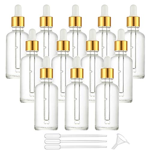 Clear Glass Dropper Bottle,12 Packs Essential Oil Dropper Bottle Sample Vials With Glass Eye Dropper For Essential Oils, Perfume Cosmetic Liquid Free Funnel&Pipettes (50ml/1.7oz)