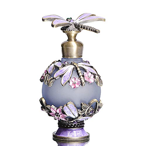 Waltz&F Dragonfly Jeweled Vintage Perfume Bottle Empty Refillable Essential Oil Bottle 25ml (purple)