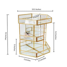Load image into Gallery viewer, Yamfurvo 360 Degree Rotation Makeup Organizer Antique Countertop Cosmetic Storage Case, Glass Beauty Display, Gold Spin Large Capacity Holder for Brushes Lipsticks Skincare Toner
