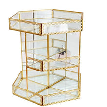 Load image into Gallery viewer, Yamfurvo 360 Degree Rotation Makeup Organizer Antique Countertop Cosmetic Storage Case, Glass Beauty Display, Gold Spin Large Capacity Holder for Brushes Lipsticks Skincare Toner
