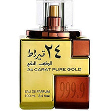 Load image into Gallery viewer, 24 Carat Pure Gold EDP - 100 ML (3.4 oz) I Classic combination of Oudh, roses and vanilla I Incense, Amber, Leather, Musk, &amp; Vanilla I Very Strong Smell I Powerful Arabic Attar perfume I by Lattafa
