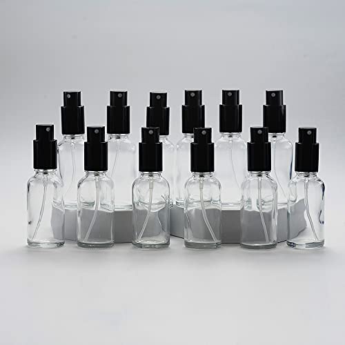 Yizhao 30ml Clear Boston Glass Bottles, with Black Fine Mist Sprayers, for Essential Oils, Cleaning, Perfume,Travel Liquid,Makeup,Portable Cosmetic Bottle?Çö12 Pcs