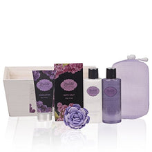 Load image into Gallery viewer, Spa Gift Basket, Spa Basket with Lavender Fragrance, Lilac color by Lovestee - Bath and Body Gift Set, Includes Shower Gel, Body Lotion, Hand Lotion, Bath Salt, Flower Bath-Body Sponge and EVA Sponge
