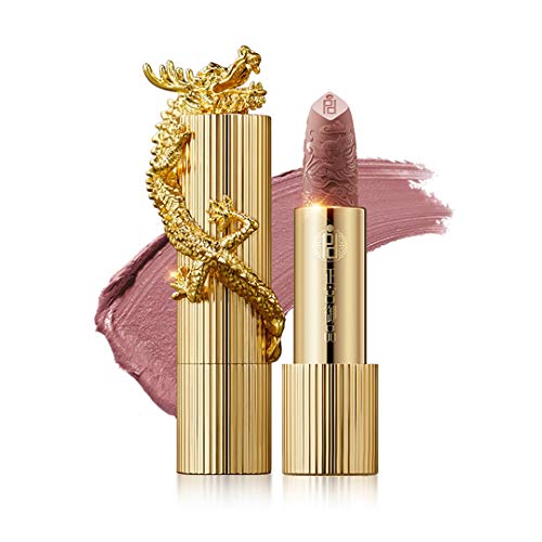 ZEESEA[Palace Identity] Dragon Lipstick Matte Finish Lip Makeup, High Impact Lipcolor Moisturizing Creamy Formula, High Pigmented Lipgloss With Luxurious Golden lipstick case (M10#Nude Apricot)