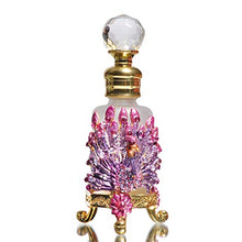 Load image into Gallery viewer, Waltz&amp;F Peacock Frosted Glass Octagon Vintage Jeweled Perfume Bottle Empty Refillable Essential Oil Bottle12ml (Pink)
