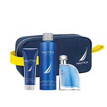 Load image into Gallery viewer, Nautica Blue 4-Piece Gift Set with 1.7-Ounce Eau de Toilette, 2.5-Ounce Hair and Body Wash, 6-Ounce Body Spray, and Toiletry Bag, Total Retail Value $49.00
