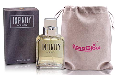 Infinity by Sandora for Men- 3.4 oz, Long Lasting 100 ml Eau de Perfume- Lavender, Mandarin Orange, Bergamot and Lemon Top Notes- NovoGlow Pouch Included