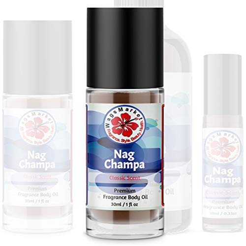 WagsMarket - Nag Champa Perfume Oil, from 0.33oz Roll On to 4oz Glass Bottle (1oz Roll-On)