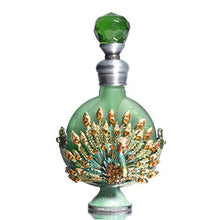 Load image into Gallery viewer, Waltz&amp;F Peacock Frosted Glass Vintage Perfume Bottle Empty Refillable Essential Oil Bottle 10ml (green)
