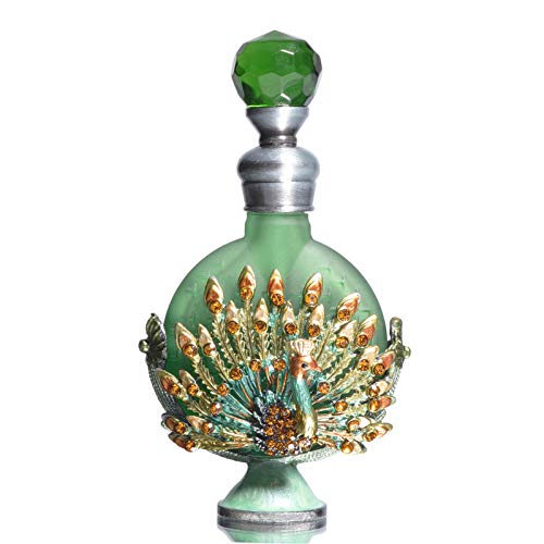Waltz&F Peacock Frosted Glass Vintage Perfume Bottle Empty Refillable Essential Oil Bottle 10ml (green)