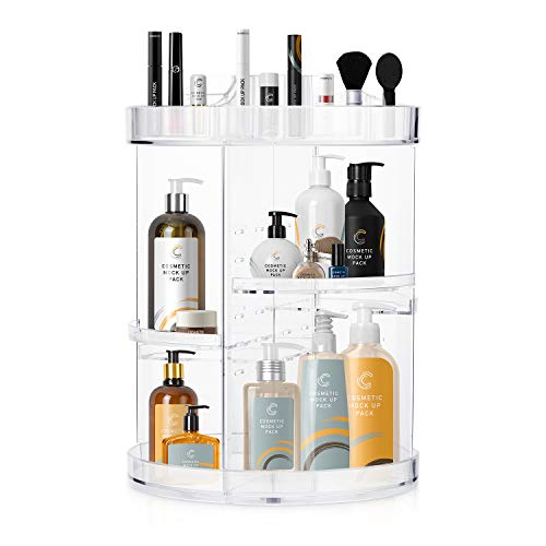 360 Rotating Makeup Organizers and Storage, COOLBEAR Spinning Cosmetic Display Case with 6 Adjustable Layers for Bathroom Vanity Countertop, Fits Perfume Cream Skincare and More, Clear Acrylic