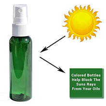 Load image into Gallery viewer, Travel Spray Bottles 2oz. Green PET Plastic Sets with White Fine Misting Sprayers for Essential Oils, Aromatherapy, Perfumes, Bug Repellant, Liquids (50)
