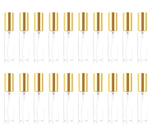 20 Pack Set 10ML Protable Refill Bulk Atomizer Spray Travel Perfume Bottle Hydrating Empty Bottle (Gold Caps)